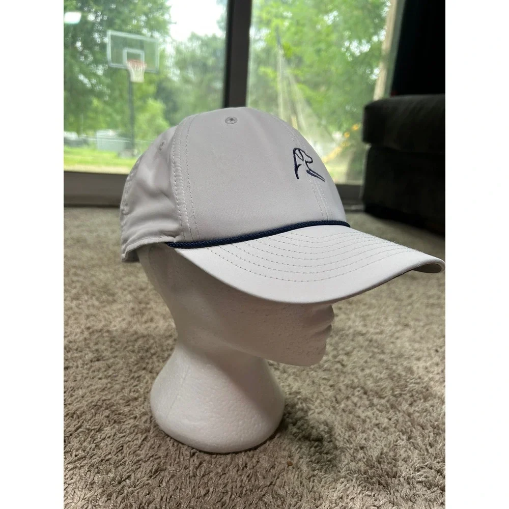 Rhoback Mens White Performance Snapback Hat Logo Golf Preppy Sporty Nautical